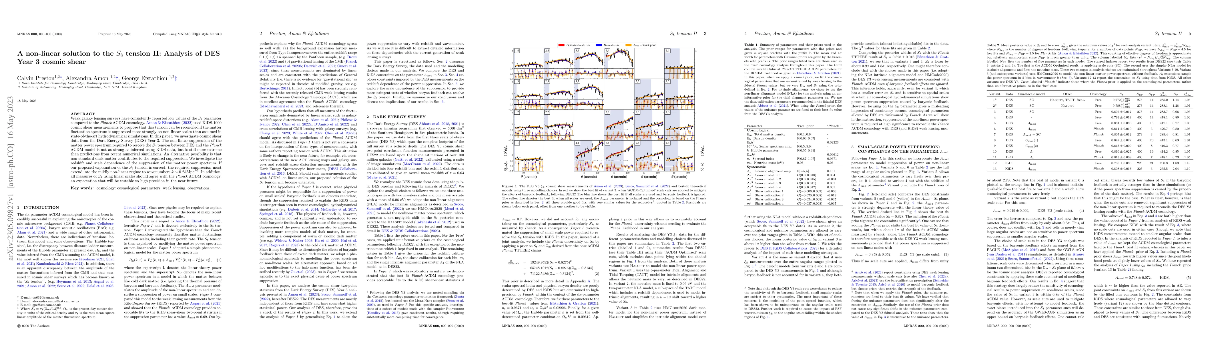 Thumbnail for A non-linear solution to the $S_8$ tension II: Analysis of DES Year 3
  cosmic shear