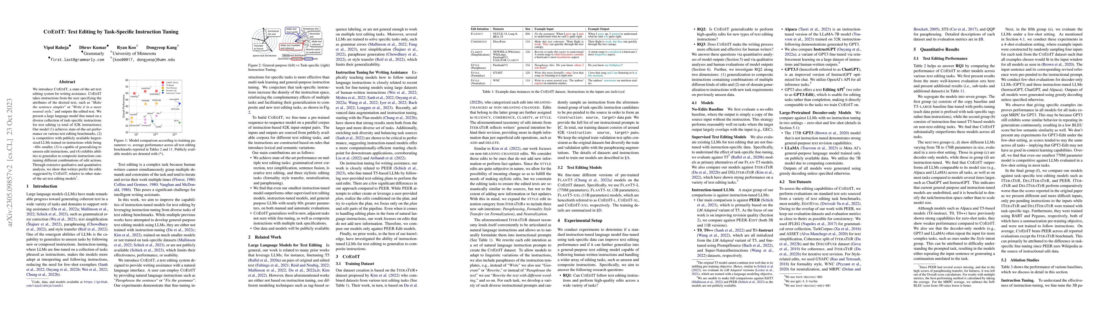 Thumbnail for CoEdIT: Text Editing by Task-Specific Instruction Tuning