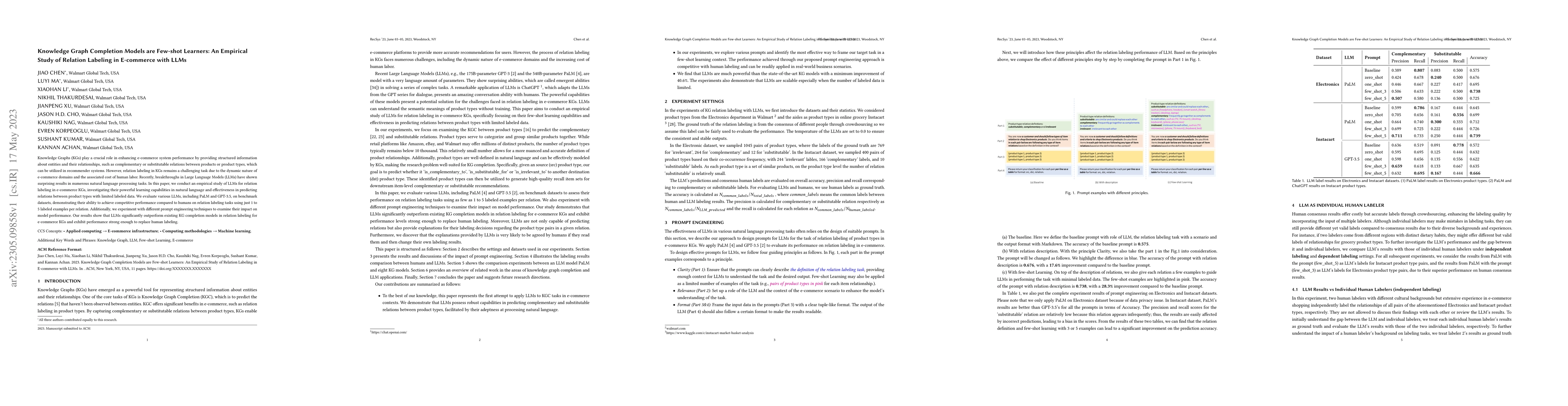 Thumbnail for Knowledge Graph Completion Models are Few-shot Learners: An Empirical
  Study of Relation Labeling in E-commerce with LLMs