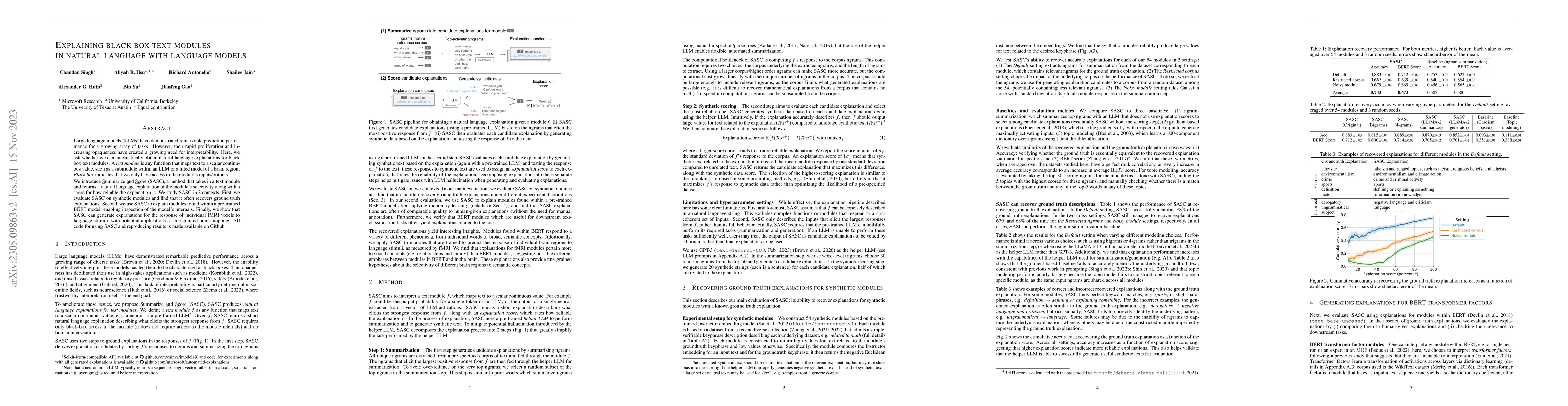 Thumbnail for Explaining black box text modules in natural language with language
  models