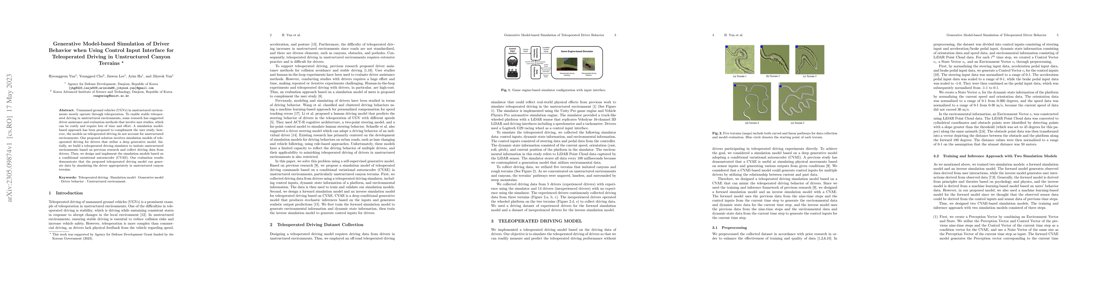 Thumbnail for Generative Model-based Simulation of Driver Behavior when Using Control
  Input Interface for Teleoperated Driving in Unstructured Canyon Terrains