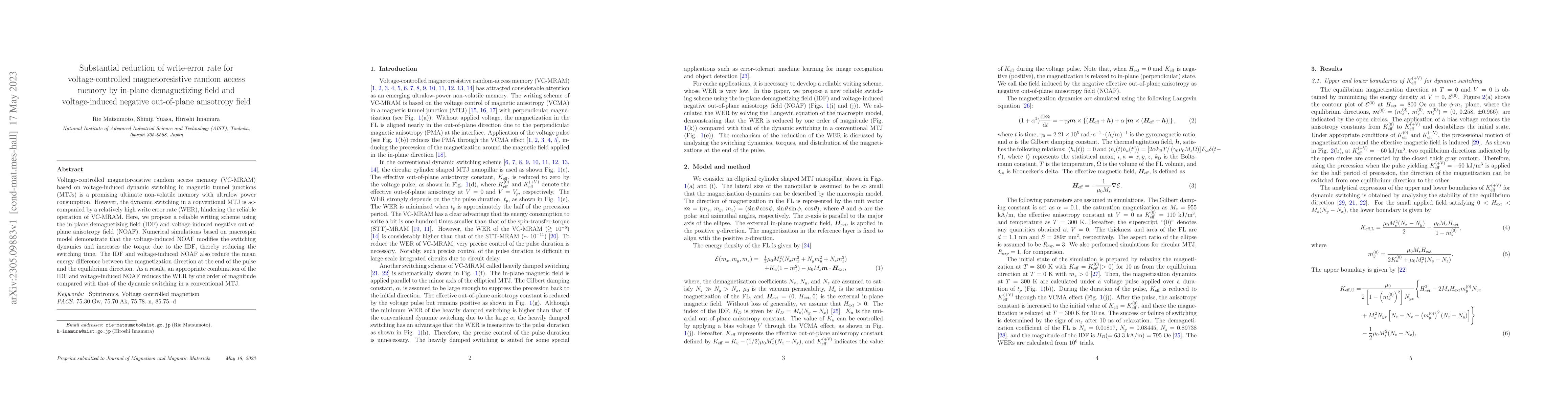 Thumbnail for Substantial reduction of write-error rate for voltage-controlled
  magnetoresistive random access memory by in-plane demagnetizing field and
  voltage-induced negative out-of-plane anisotropy field