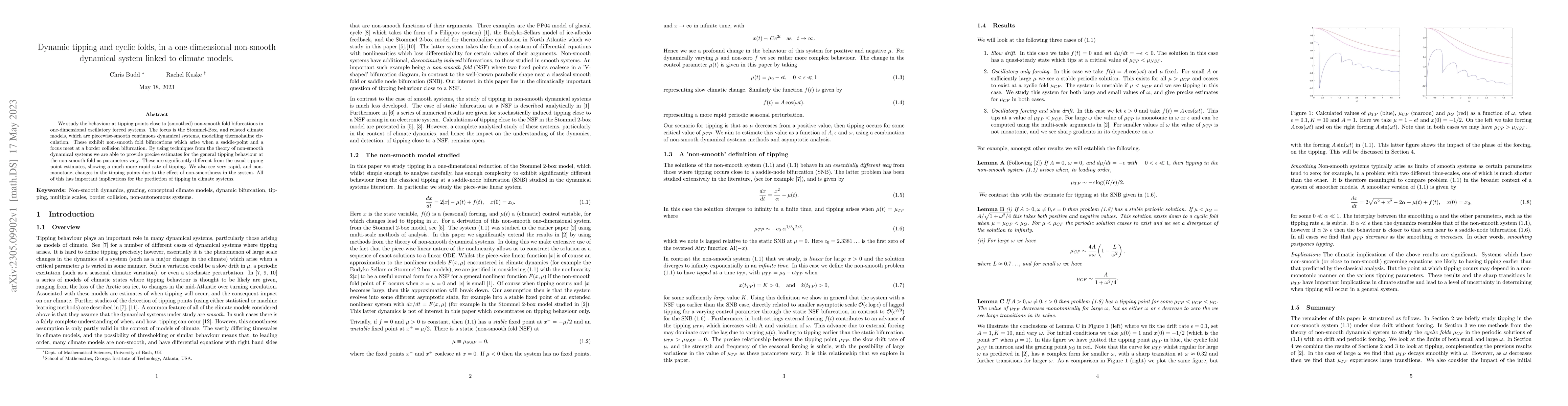 Thumbnail for Dynamic tipping and cyclic folds, in a one-dimensional non-smooth
  dynamical system linked to climate models