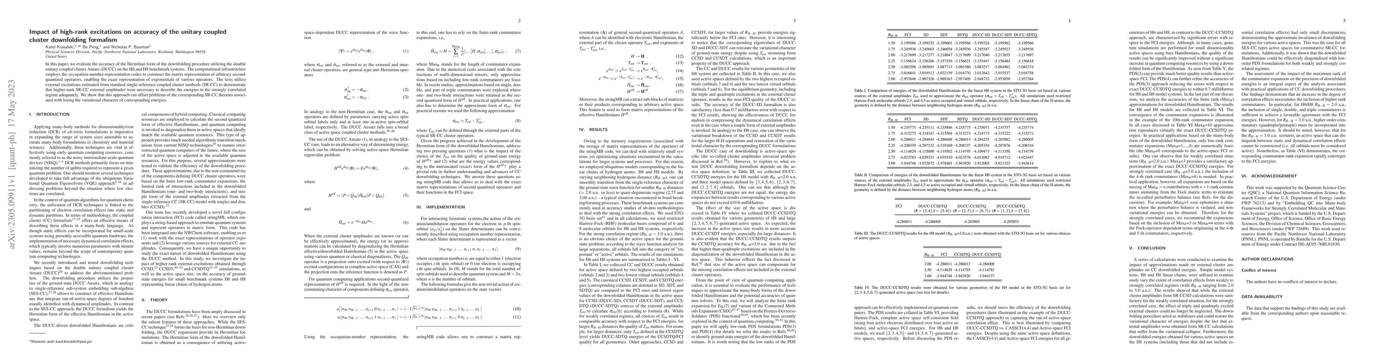 Thumbnail for Impact of high-rank excitations on accuracy of the unitary coupled
  cluster downfolding formalism