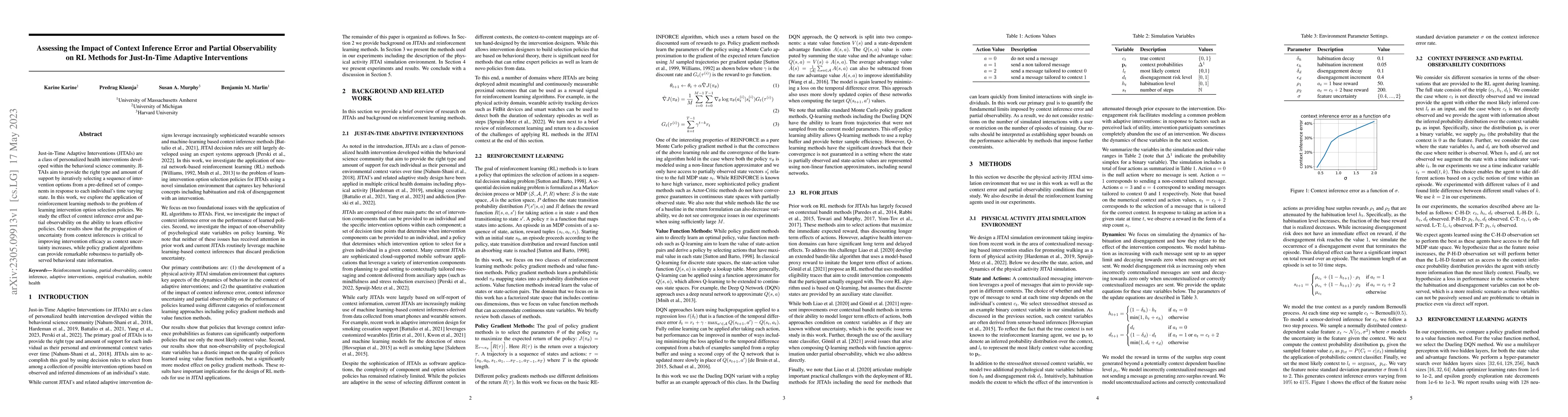 Thumbnail for Assessing the Impact of Context Inference Error and Partial
  Observability on RL Methods for Just-In-Time Adaptive Interventions