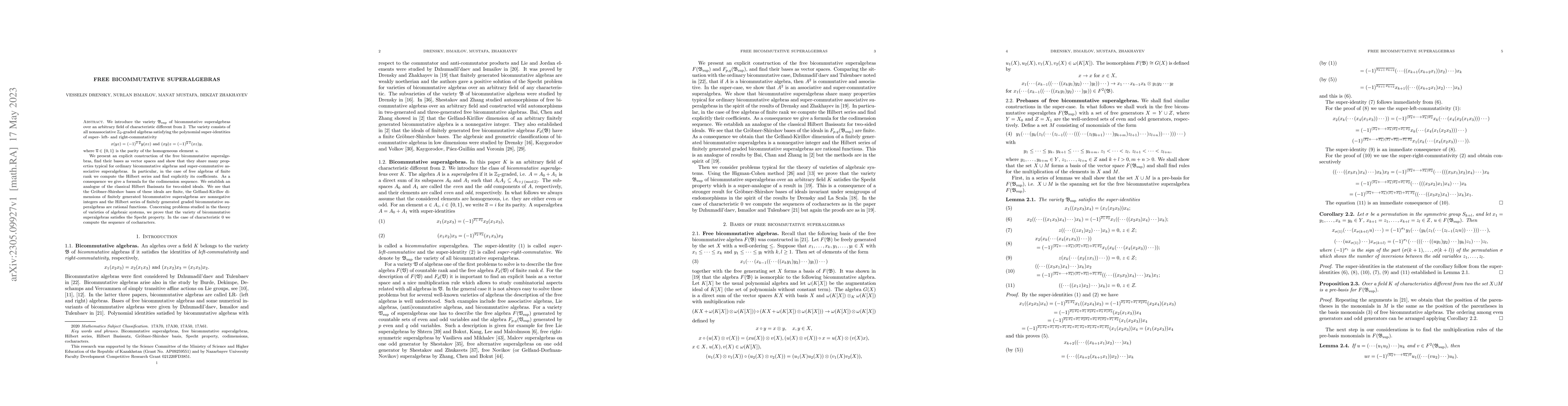 Thumbnail for Free bicommutative superalgebras