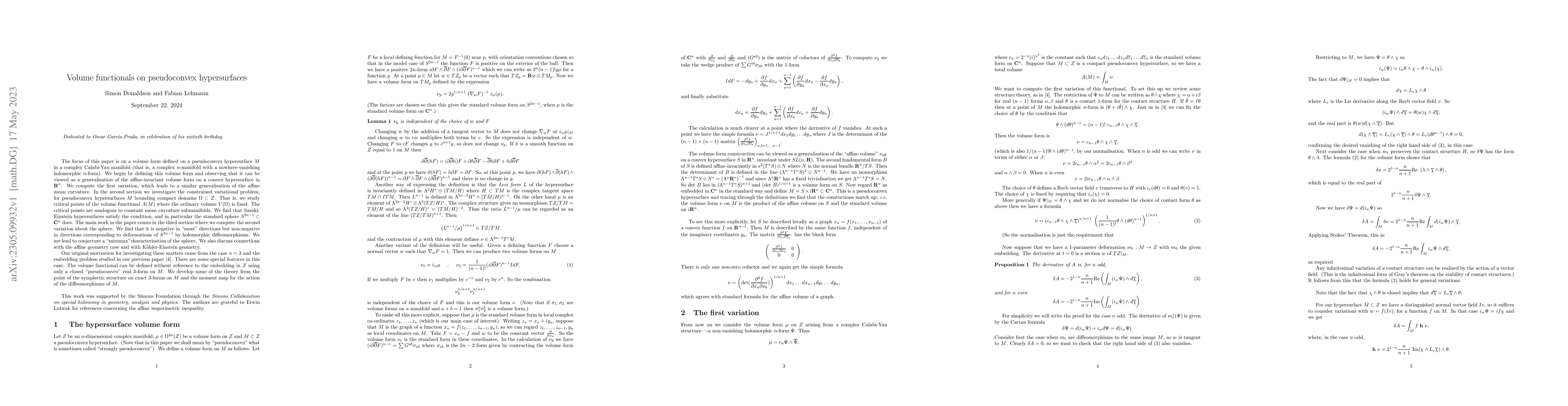 Thumbnail for Volume functionals on pseudoconvex hypersurfaces