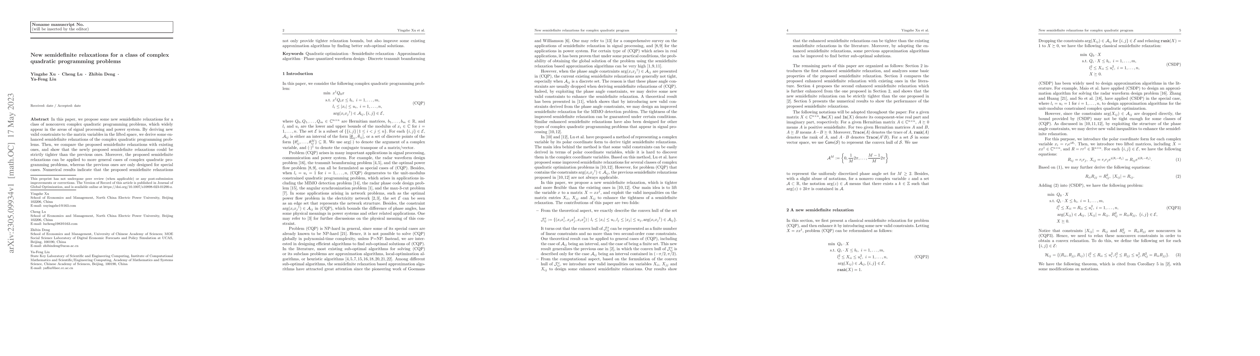 Thumbnail for New semidefinite relaxations for a class of complex quadratic
  programming problems