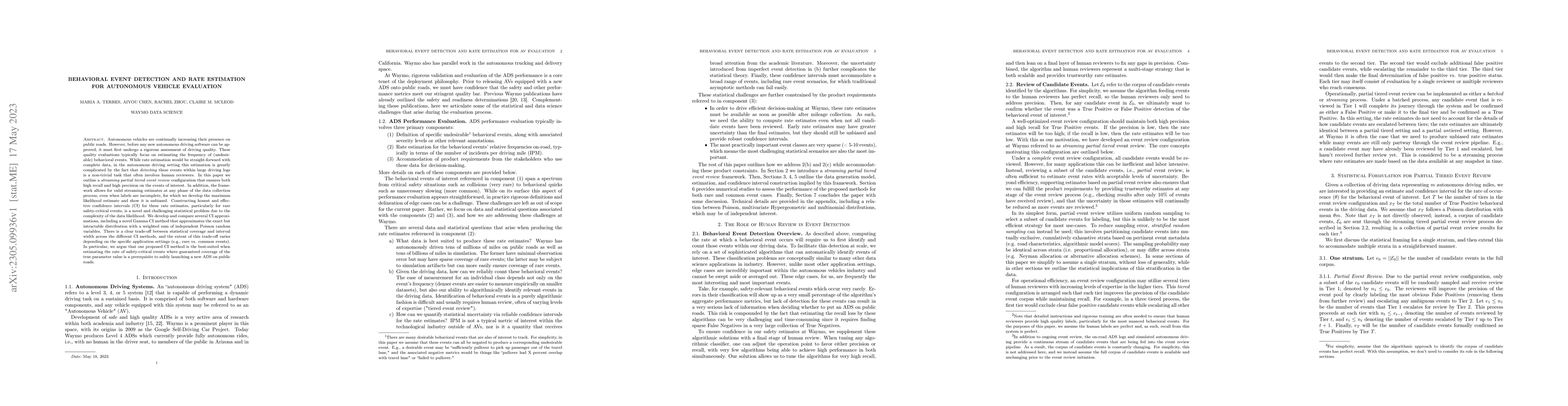 Thumbnail for Behavioral event detection and rate estimation for autonomous vehicle
  evaluation
