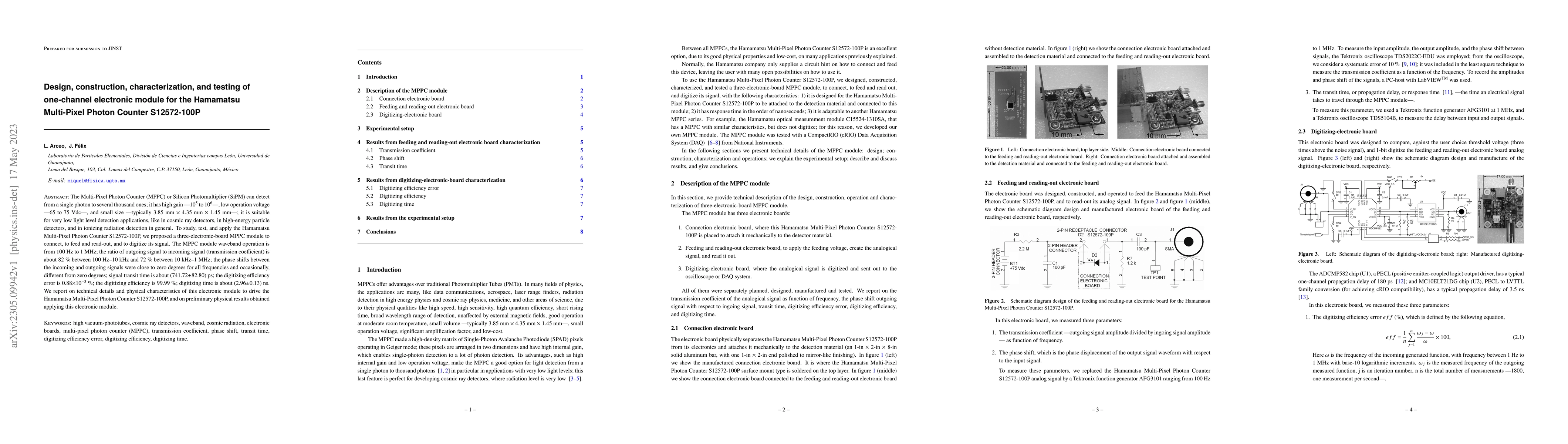 Thumbnail for Design, construction, characterization, and testing of one-channel
  electronic module for the Hamamatsu Multi-Pixel Photon Counter S12572-100P