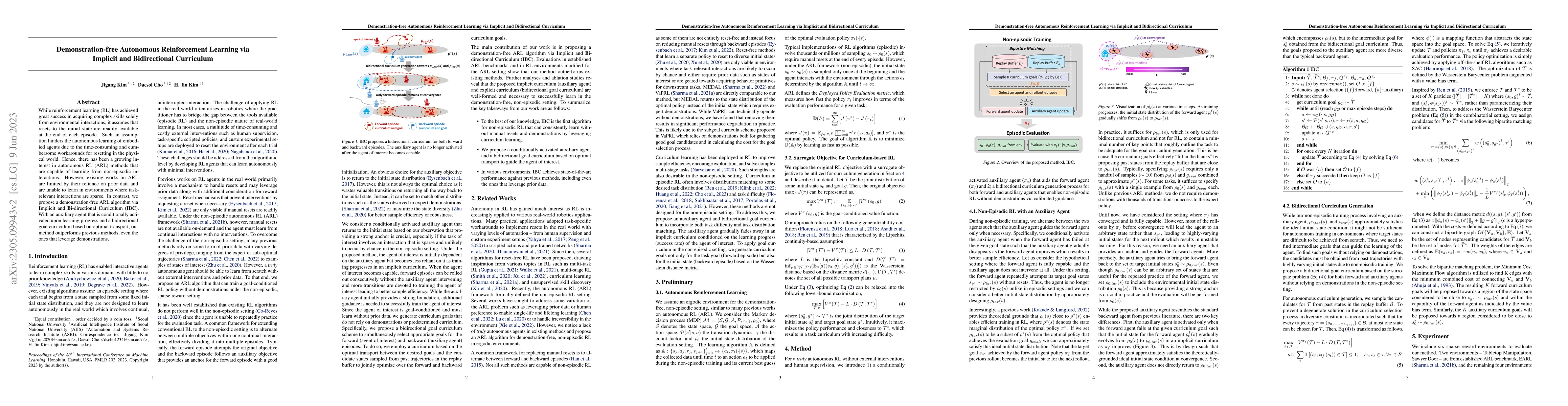 Thumbnail for Demonstration-free Autonomous Reinforcement Learning via Implicit and
  Bidirectional Curriculum