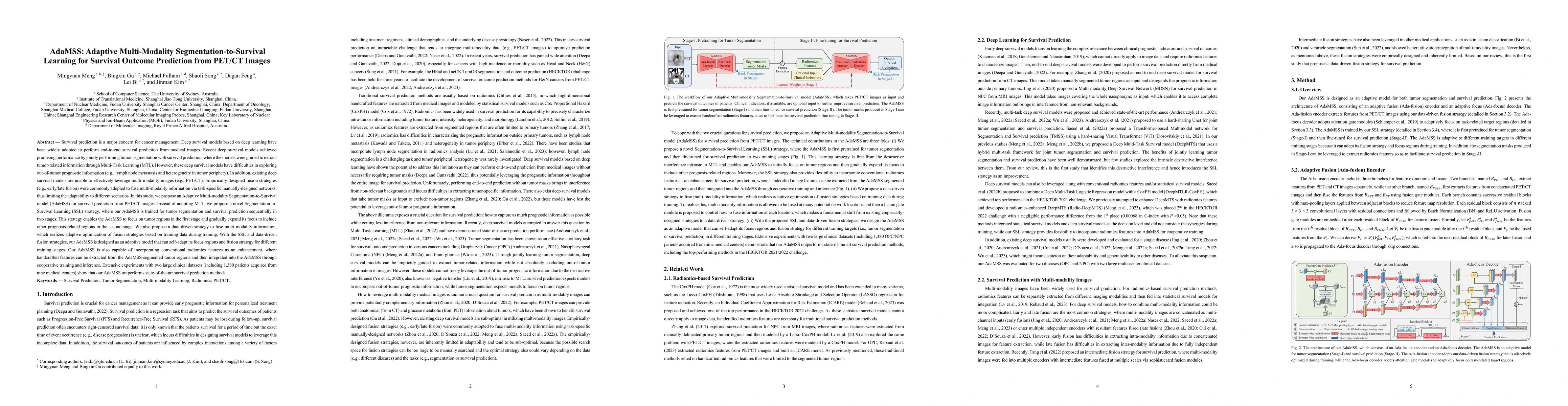 Thumbnail for AdaMSS: Adaptive Multi-Modality Segmentation-to-Survival Learning for
  Survival Outcome Prediction from PET/CT Images