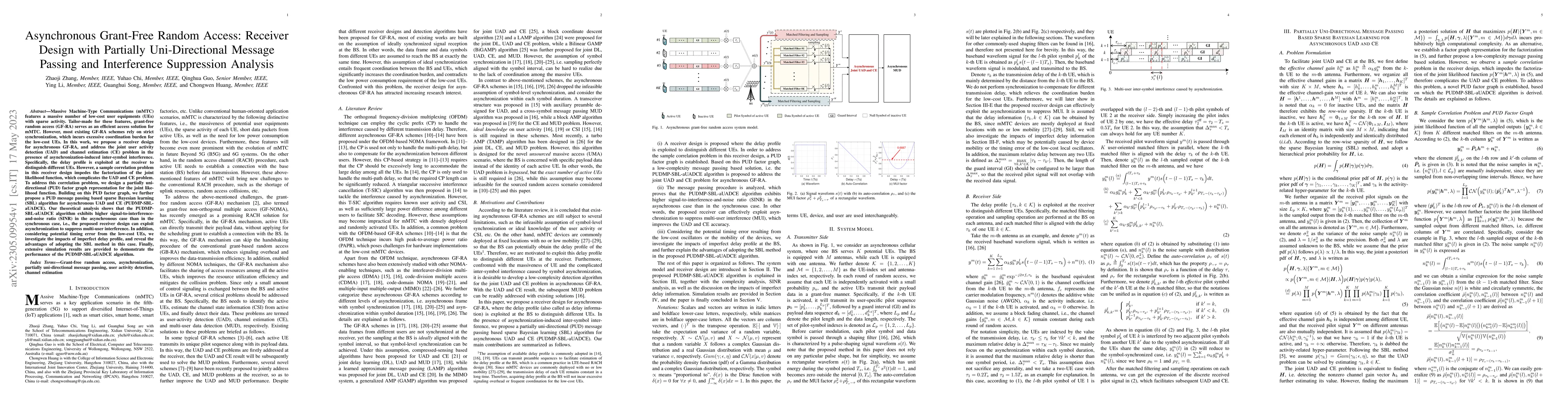 Thumbnail for Asynchronous Grant-Free Random Access: Receiver Design with Partially
  Uni-Directional Message Passing and Interference Suppression Analysis