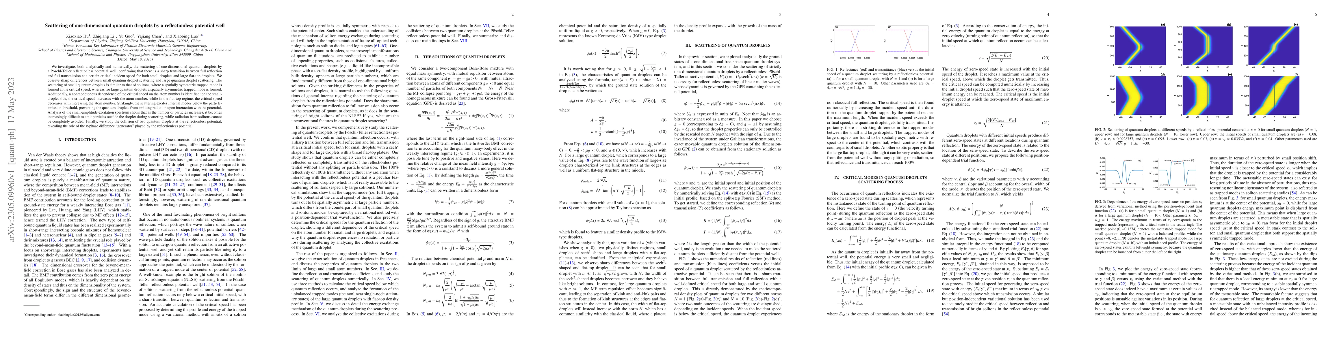 Thumbnail for Scattering of one-dimensional quantum droplets by a reflectionless
  potential well