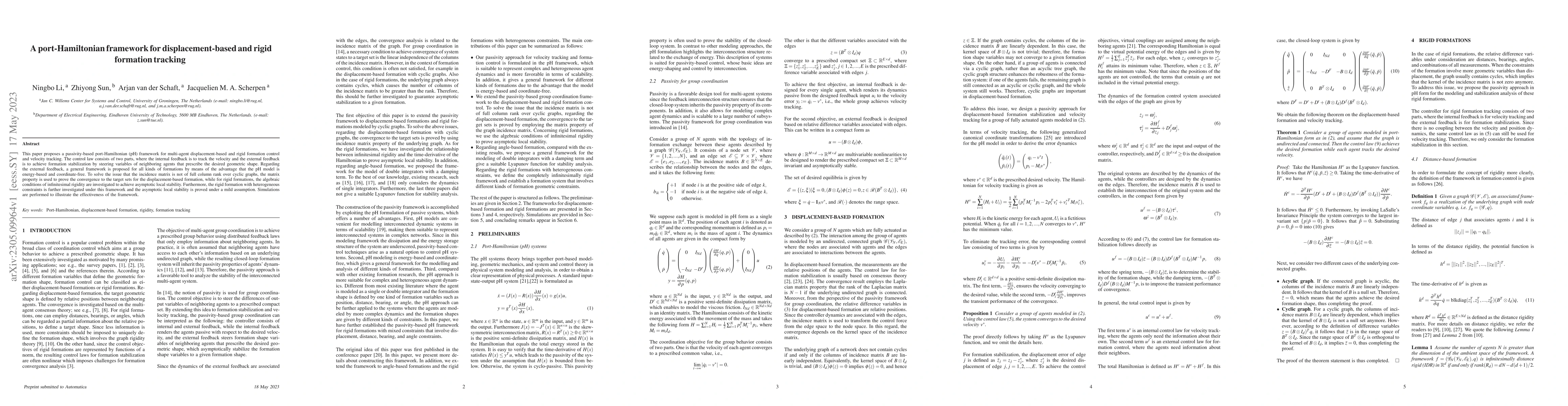 Thumbnail for A port-Hamiltonian framework for displacement-based and rigid formation
  tracking