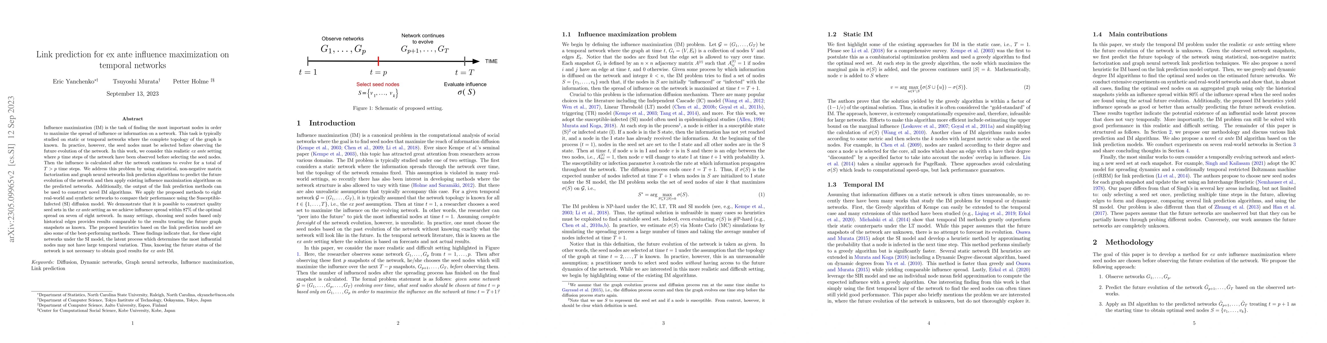 Thumbnail for Link prediction for ex ante influence maximization on temporal networks