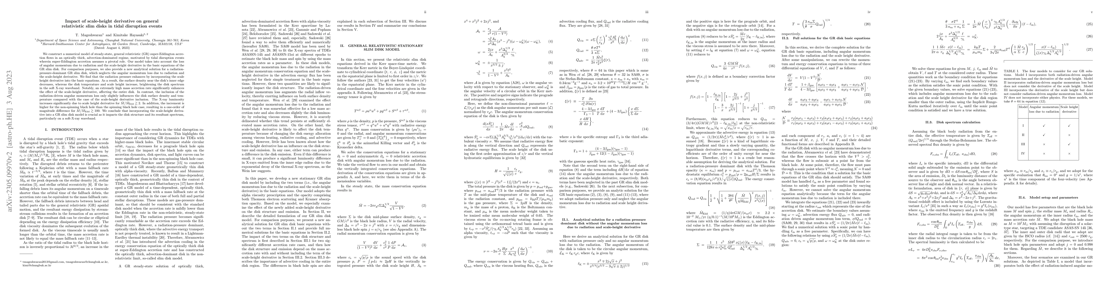 Thumbnail for Impact of scale-height derivative on general relativistic slim disks in
  tidal disruption events