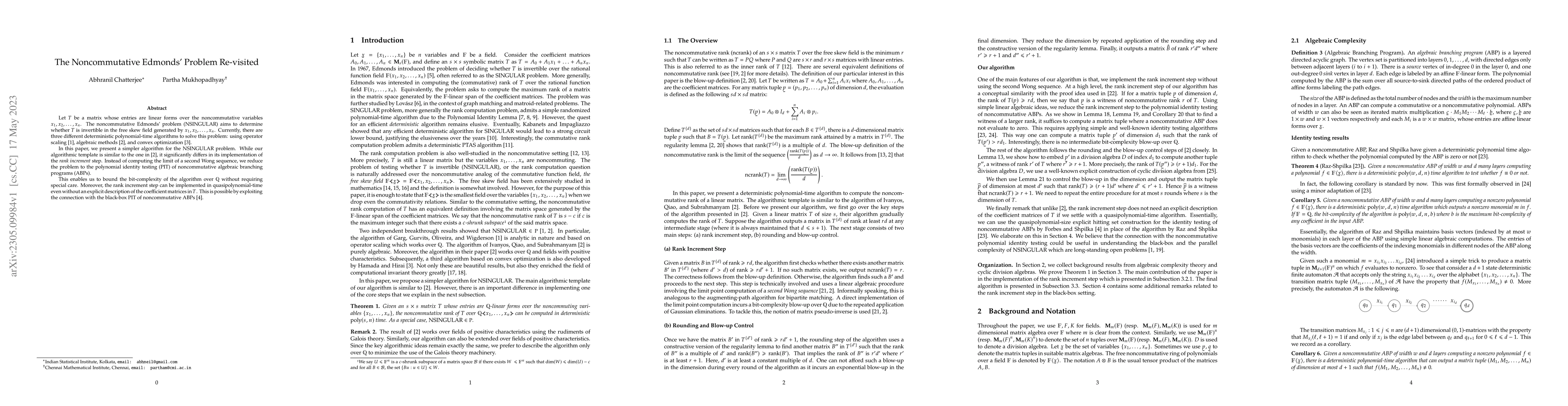 Thumbnail for The Noncommutative Edmonds' Problem Re-visited