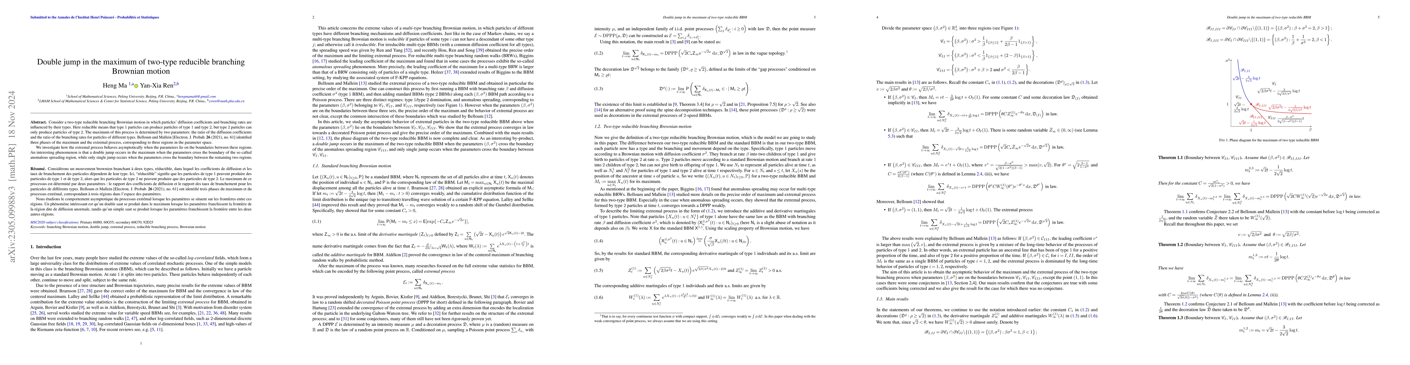 Thumbnail for Double jump in the maximum of two-type reducible branching Brownian
  motion