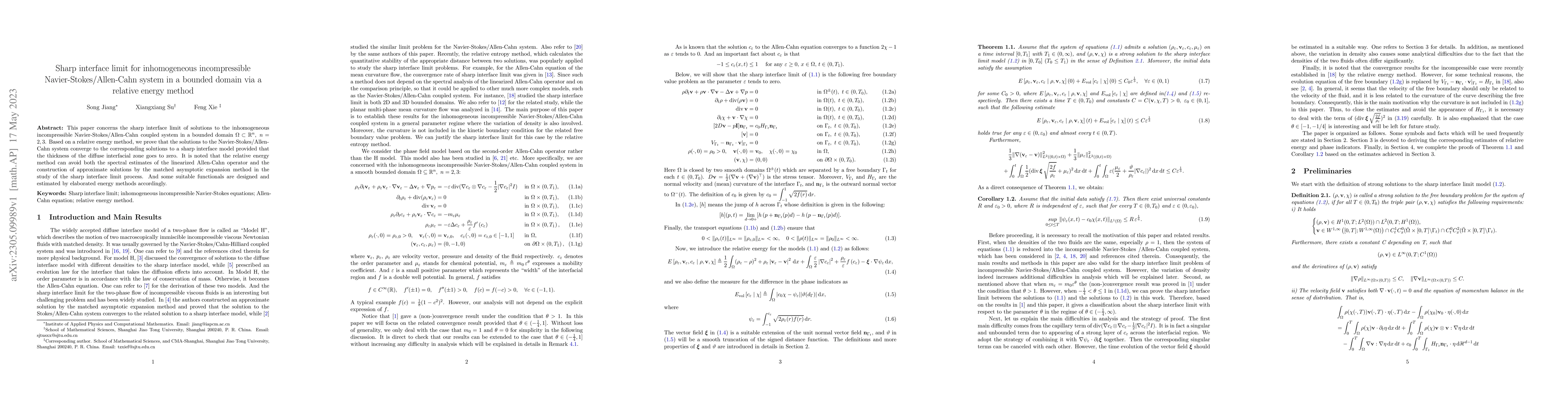 Thumbnail for Sharp interface limit for inhomogeneous incompressible
  Navier-Stokes/Allen-Cahn system in a bounded domain via a relative energy
  method