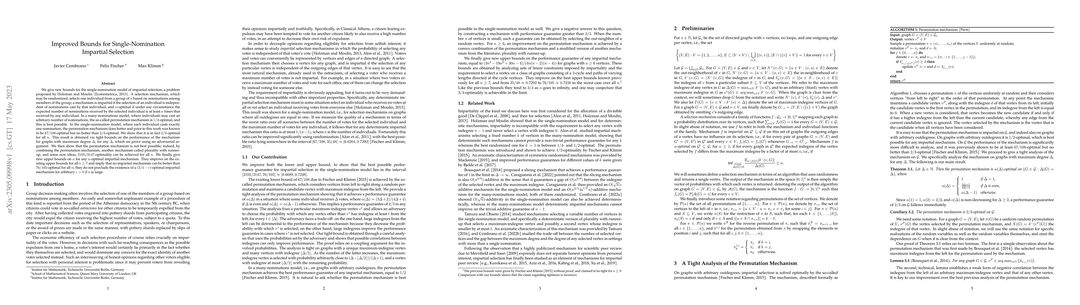 Thumbnail for Improved Bounds for Single-Nomination Impartial Selection
