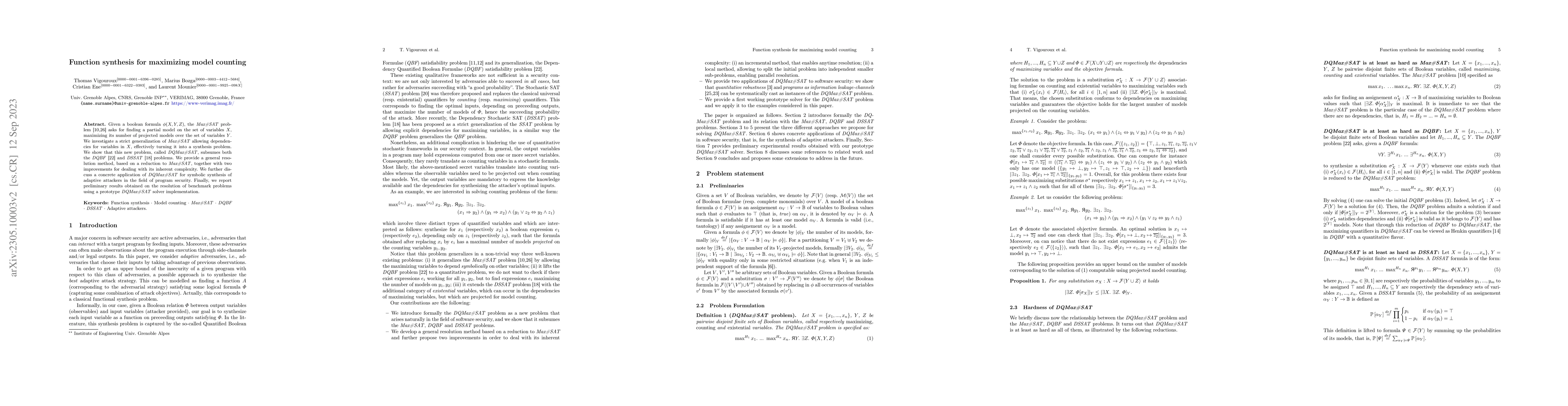 Thumbnail for Function synthesis for maximizing model counting