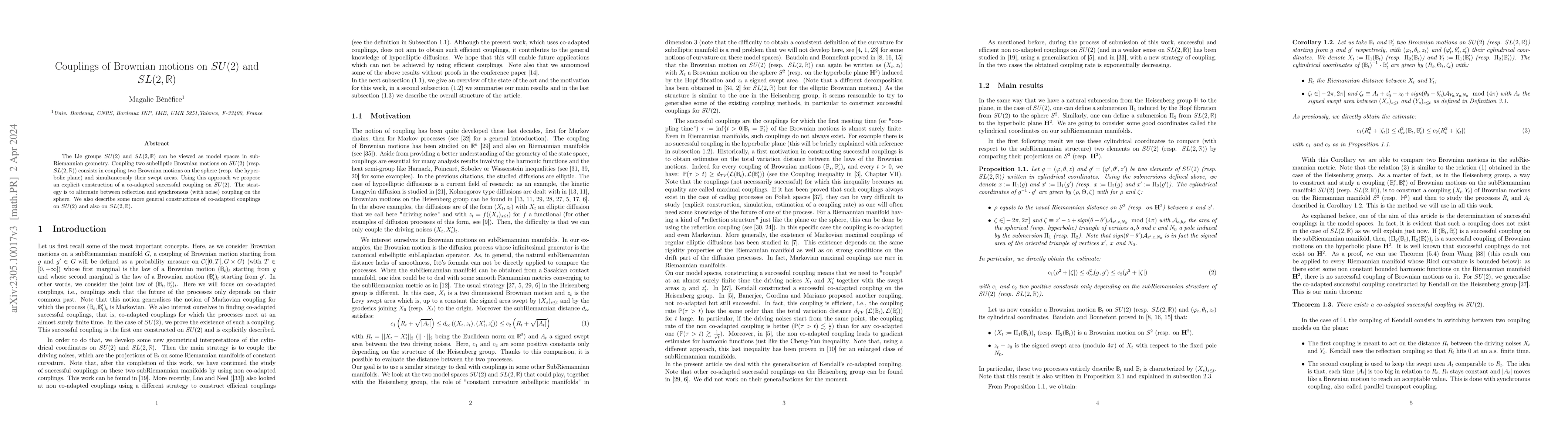 Thumbnail for Couplings of Brownian motions on $SU(2,\mathbb{C})$ and
  $SL(2,\mathbb{R})$