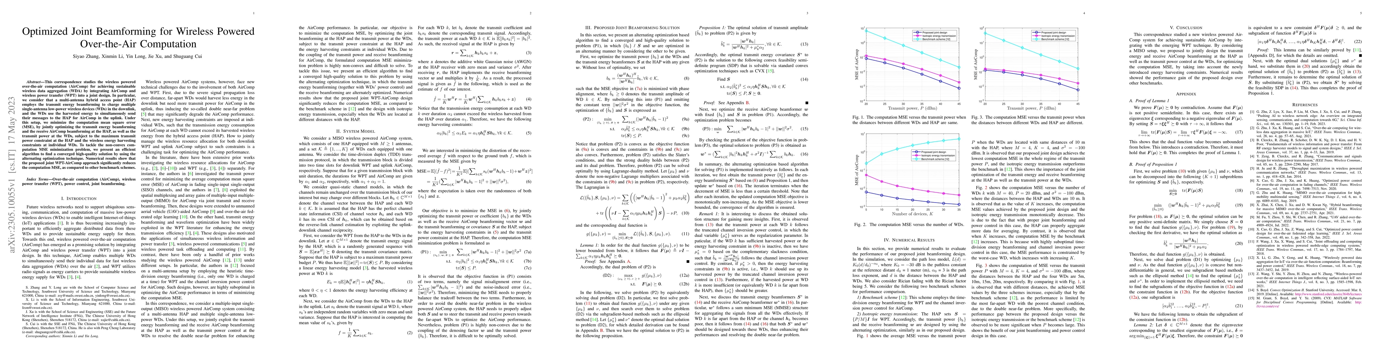 Thumbnail for Optimized Joint Beamforming for Wireless Powered Over-the-Air
  Computation