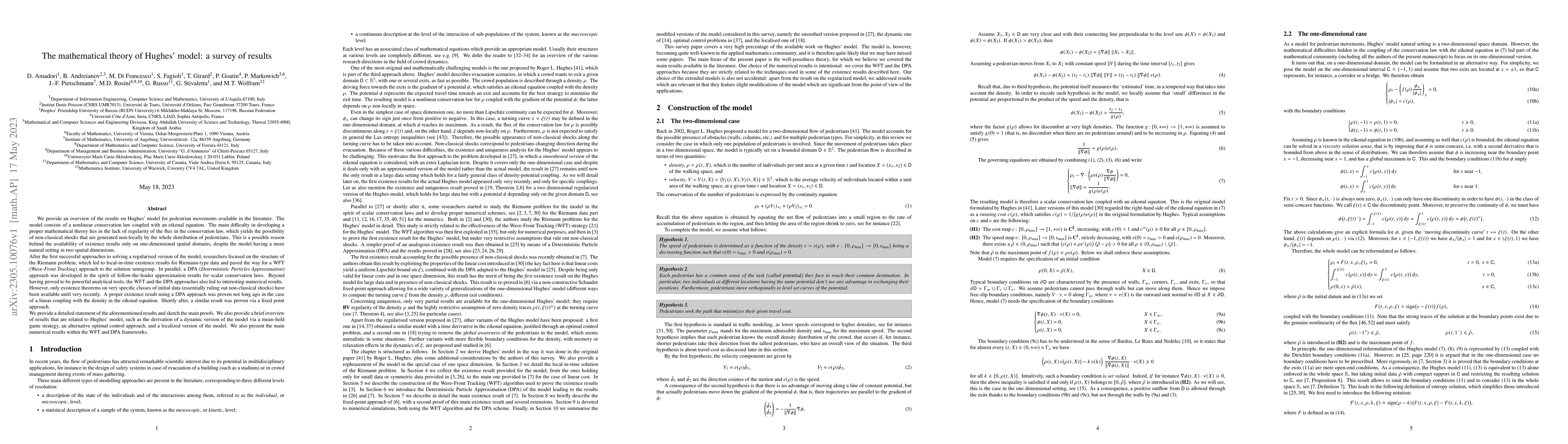 Thumbnail for The mathematical theory of Hughes' model: a survey of results