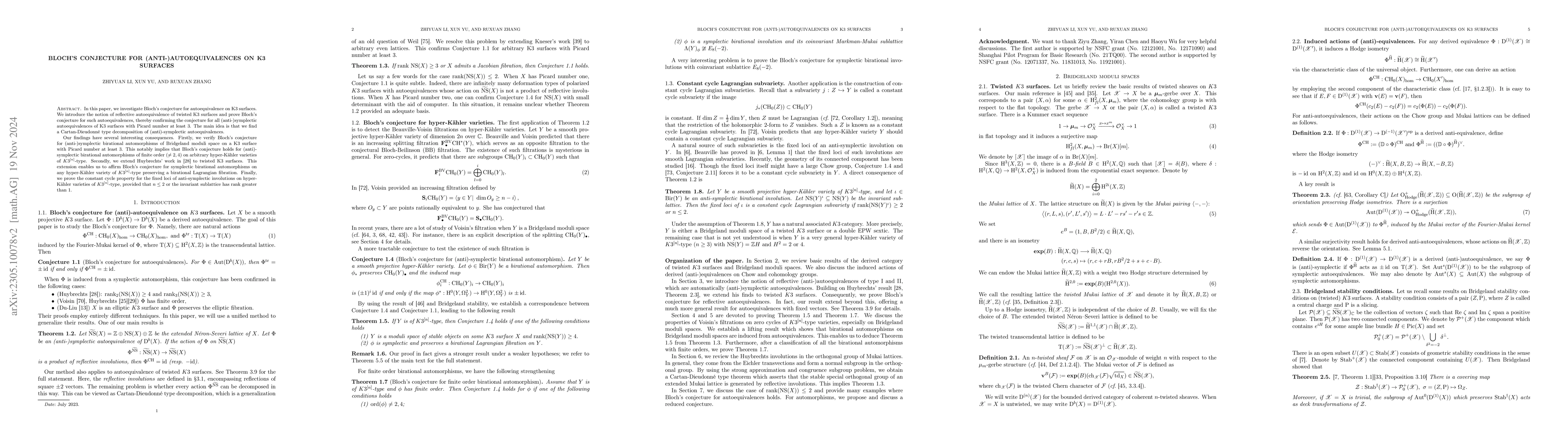 Thumbnail for Bloch's conjecture for (anti-)autoequivalences on K3 surfaces