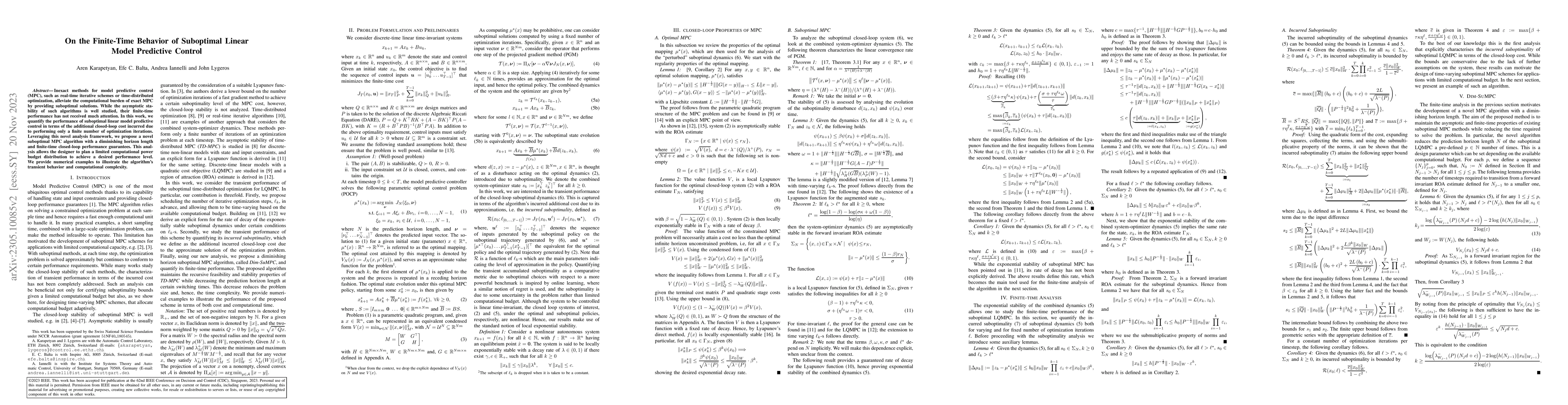 Thumbnail for On the Finite-Time Behavior of Suboptimal Linear Model Predictive
  Control