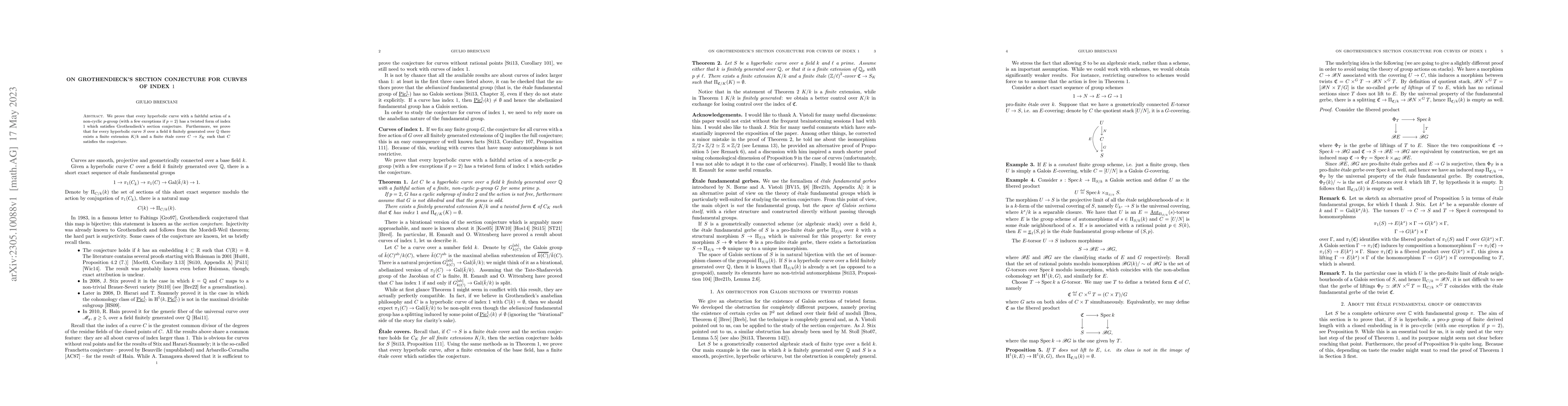 Thumbnail for On Grothendieck's section conjecture for curves of index $1$