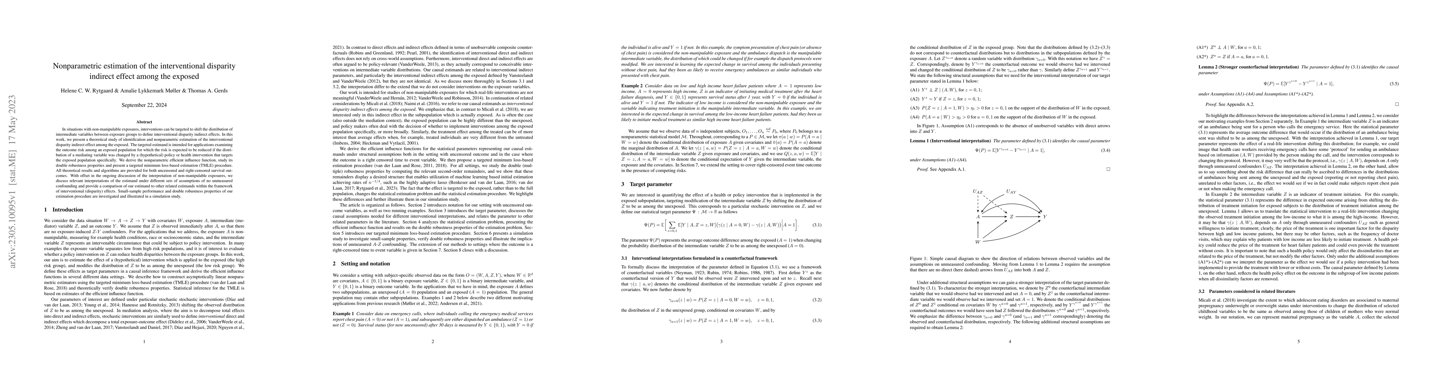 Thumbnail for Nonparametric estimation of the interventional disparity indirect effect
  among the exposed