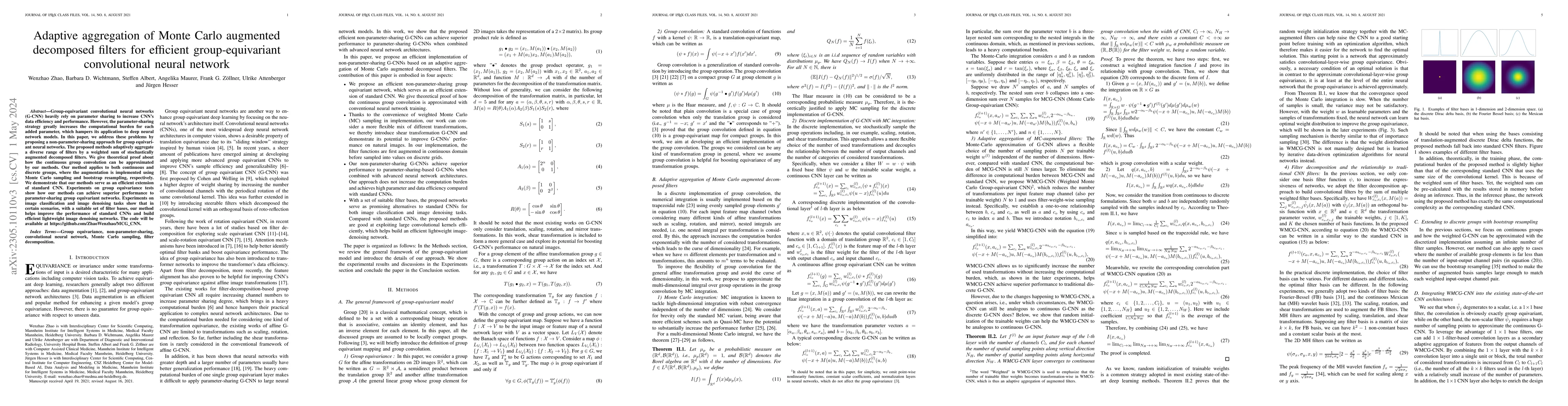 Thumbnail for Adaptive aggregation of Monte Carlo augmented decomposed filters for
  efficient group-equivariant convolutional neural network