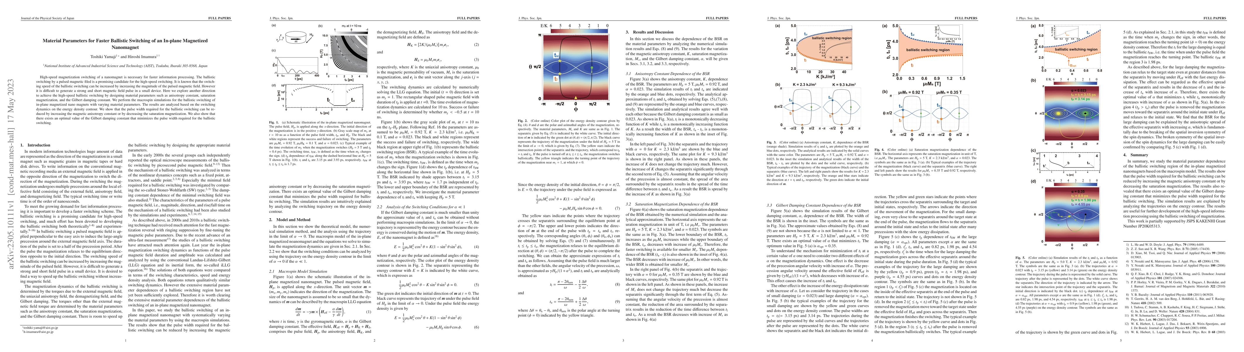Thumbnail for Material Parameters for Faster Ballistic Switching of an In-plane
  Magnetized Nanomagnet