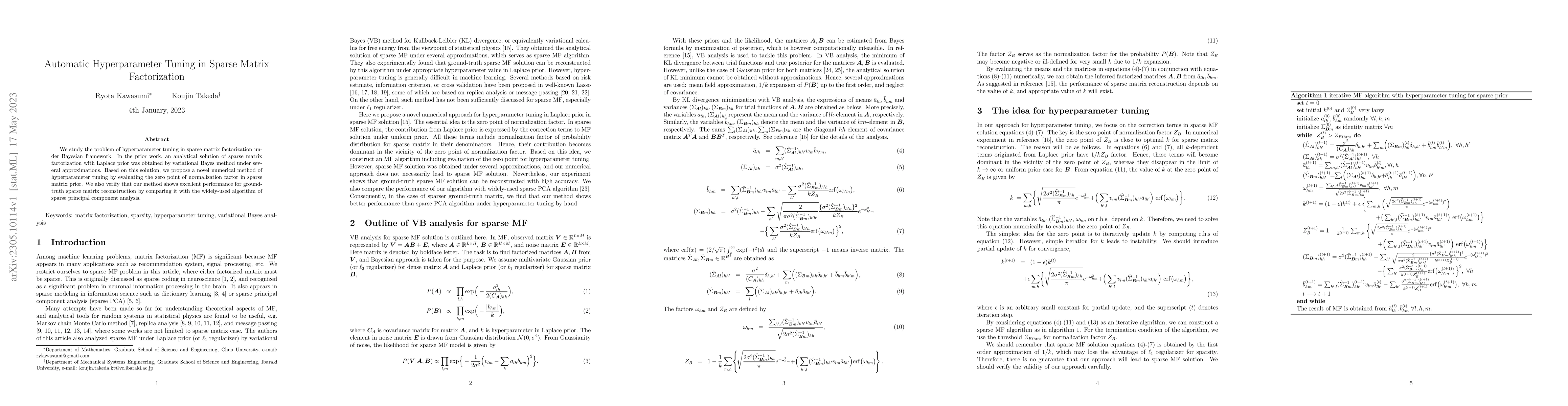 Thumbnail for Automatic Hyperparameter Tuning in Sparse Matrix Factorization