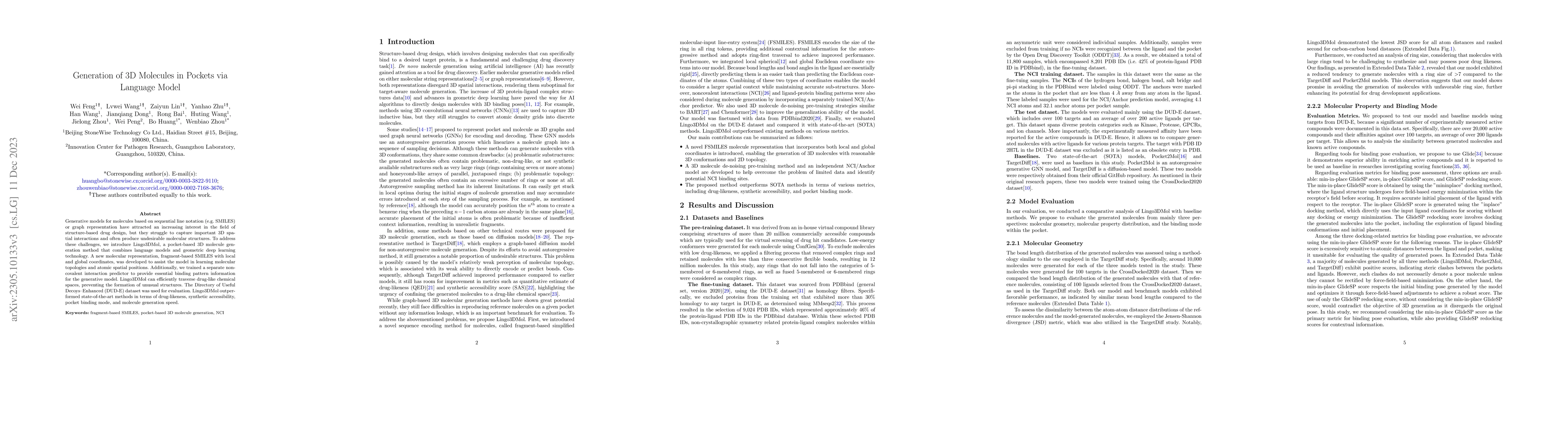 Thumbnail for Generation of 3D Molecules in Pockets via Language Model
