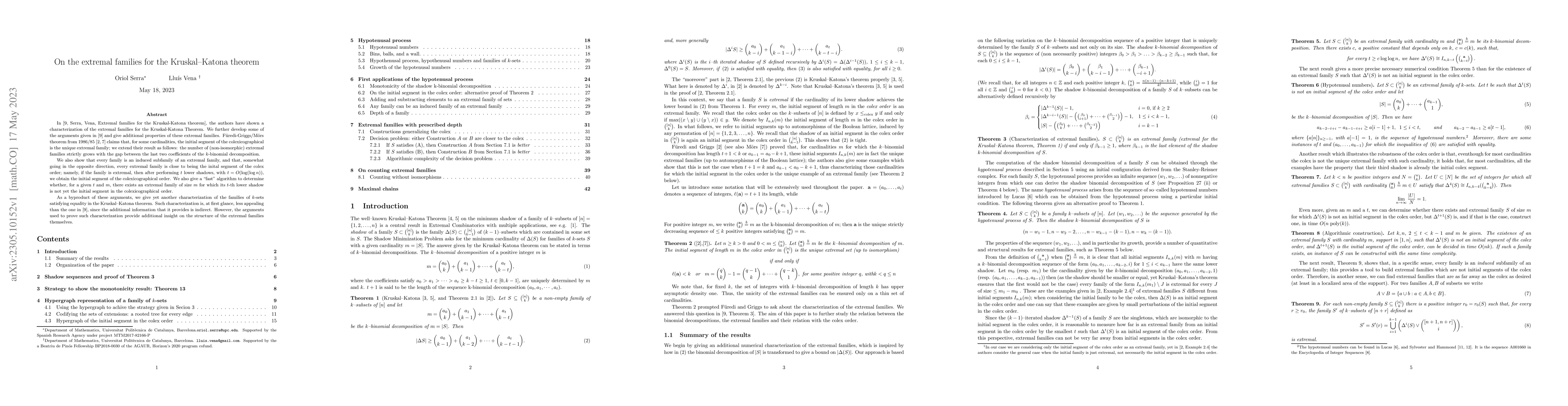 Thumbnail for On the extremal families for the Kruskal--Katona theorem
