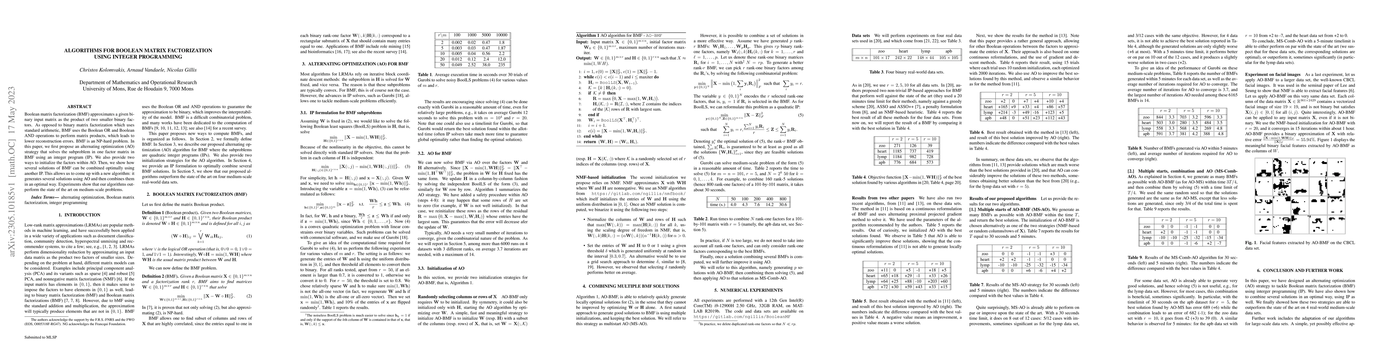 Thumbnail for Algorithms for Boolean Matrix Factorization using Integer Programming