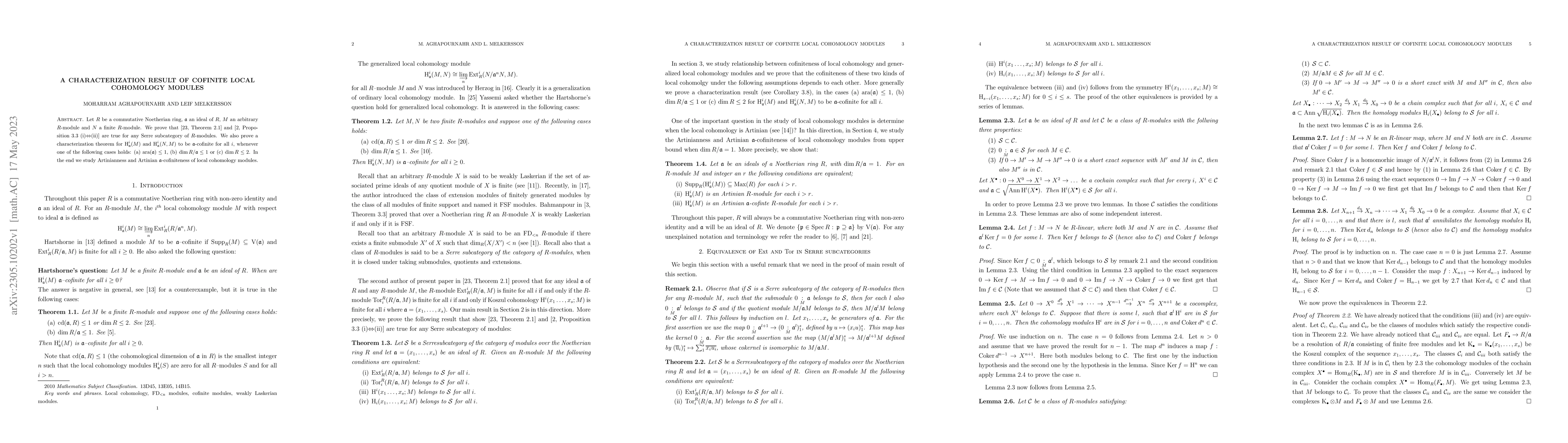 Thumbnail for A characterization result of cofinite local cohomology modules