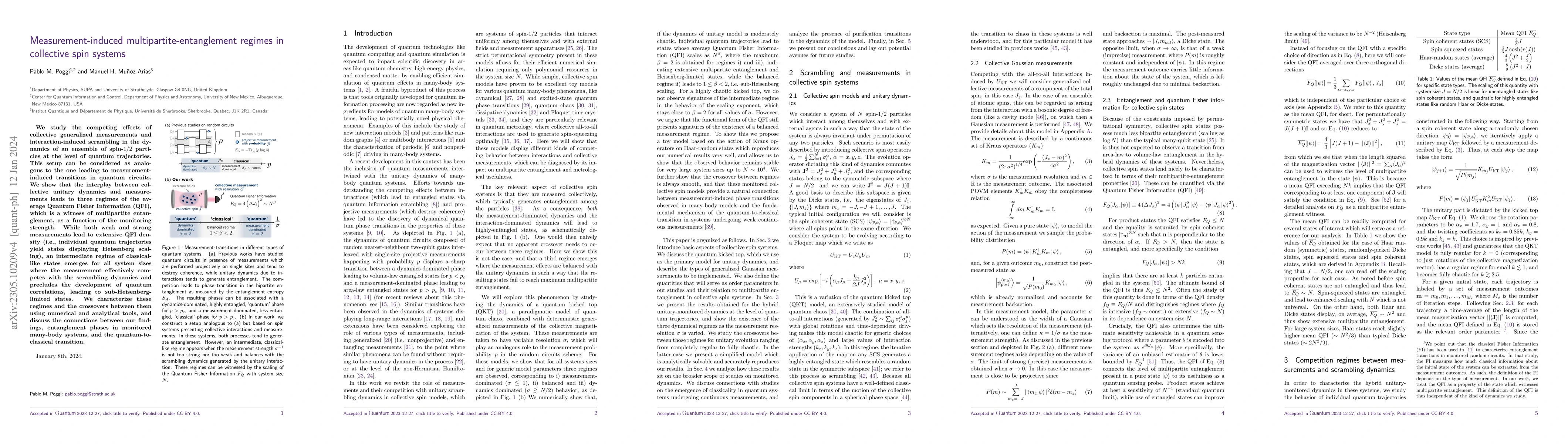 Thumbnail for Measurement-induced multipartite-entanglement regimes in collective spin
  systems