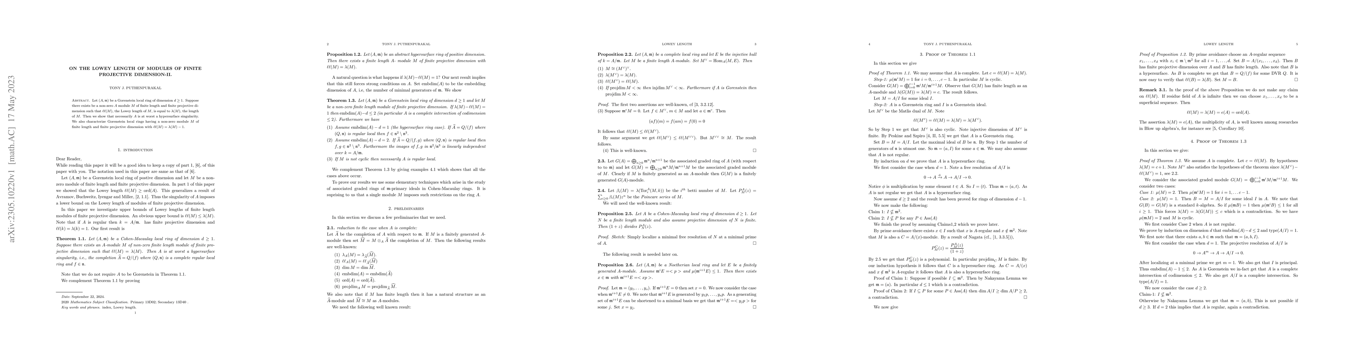 Thumbnail for On the Lowey length of modules of finite projective dimension-II