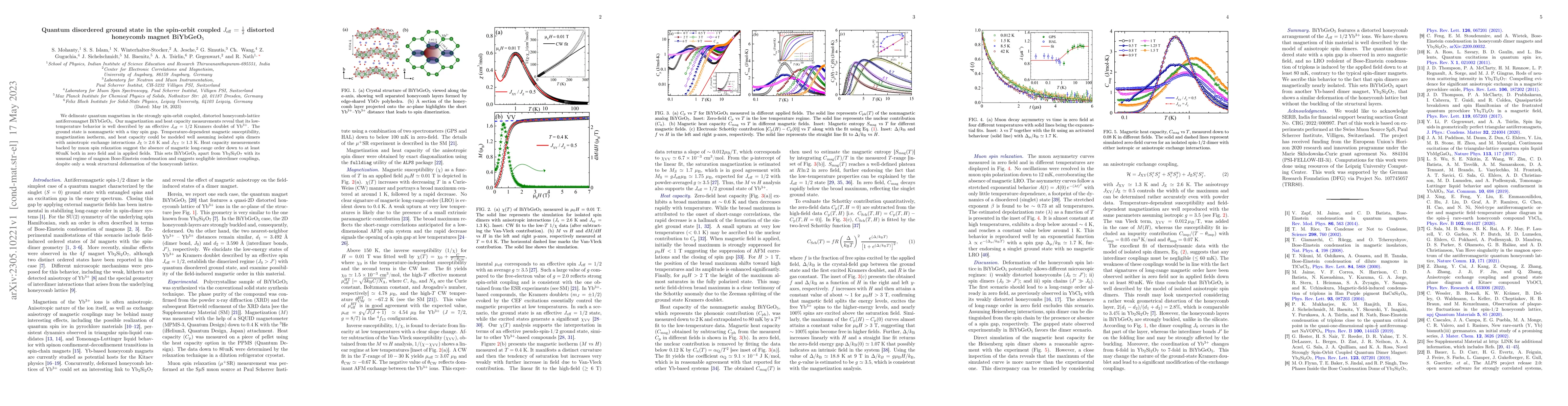Thumbnail for Quantum disordered ground state in the spin-orbit coupled Jeff = 1/2
  distorted honeycomb magnet BiYbGeO5