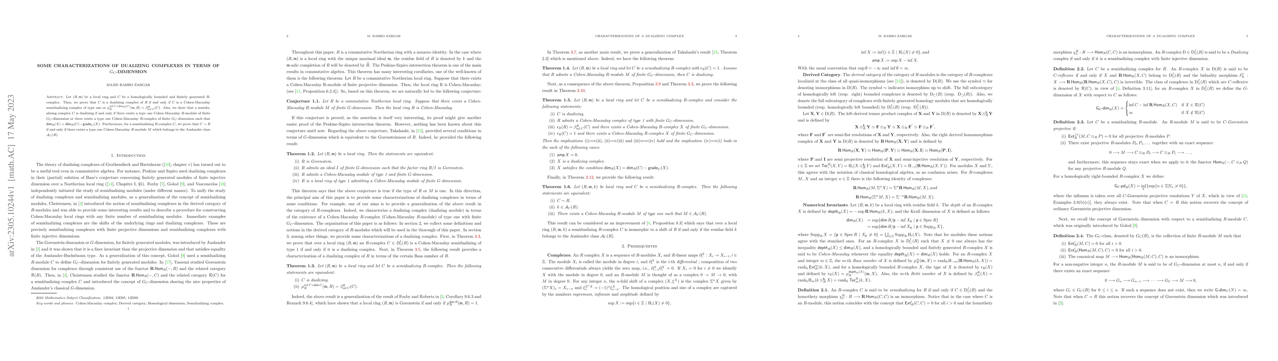 Thumbnail for Some characterizations of dualizing complexes in terms of
  $G_{C}$-dimension