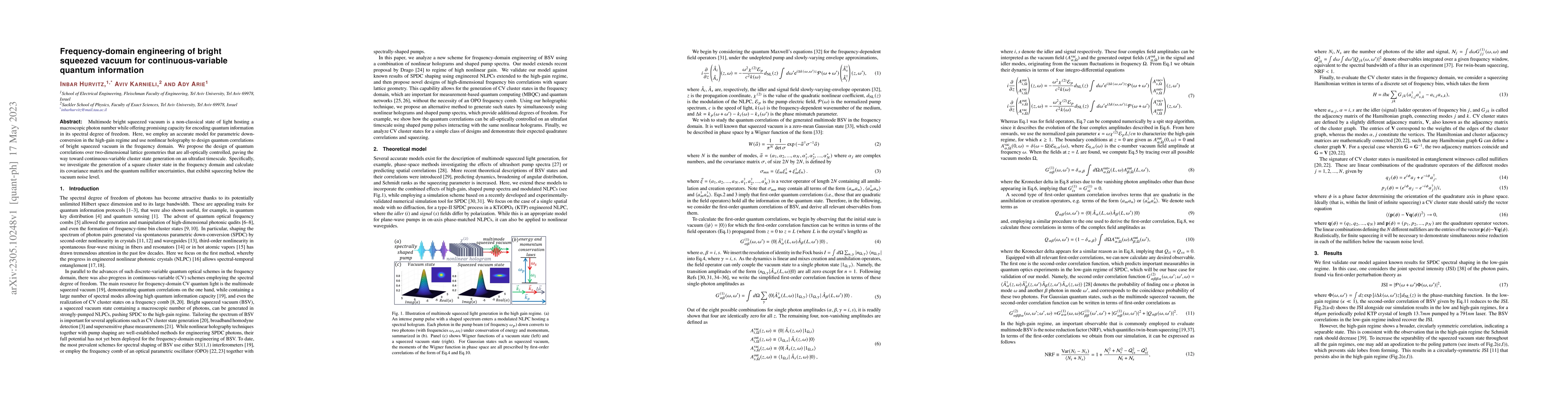 Thumbnail for Frequency-domain engineering of bright squeezed vacuum for
  continuous-variable quantum information