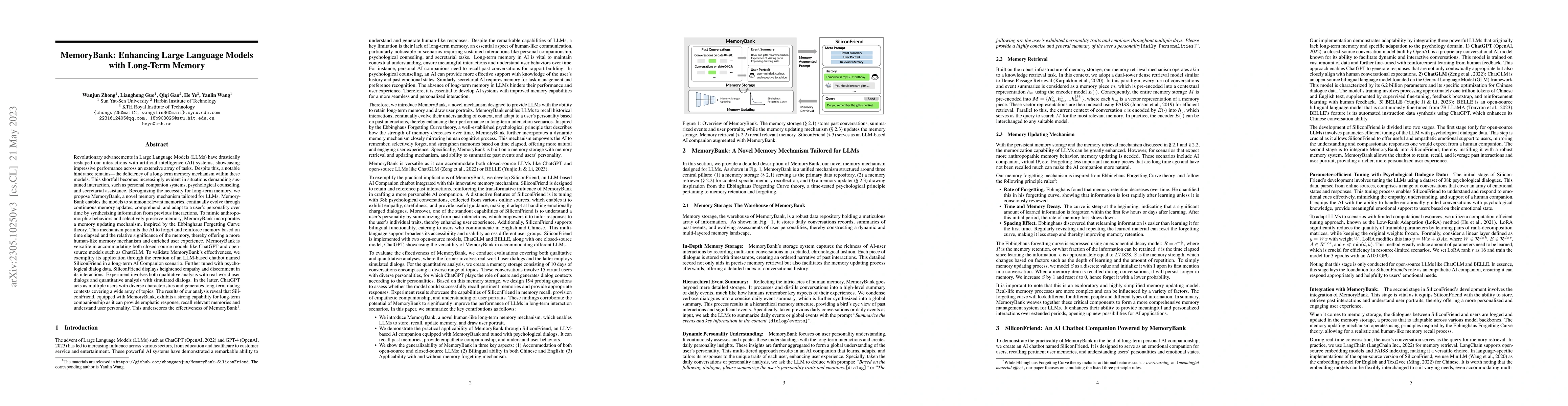 Thumbnail for MemoryBank: Enhancing Large Language Models with Long-Term Memory
