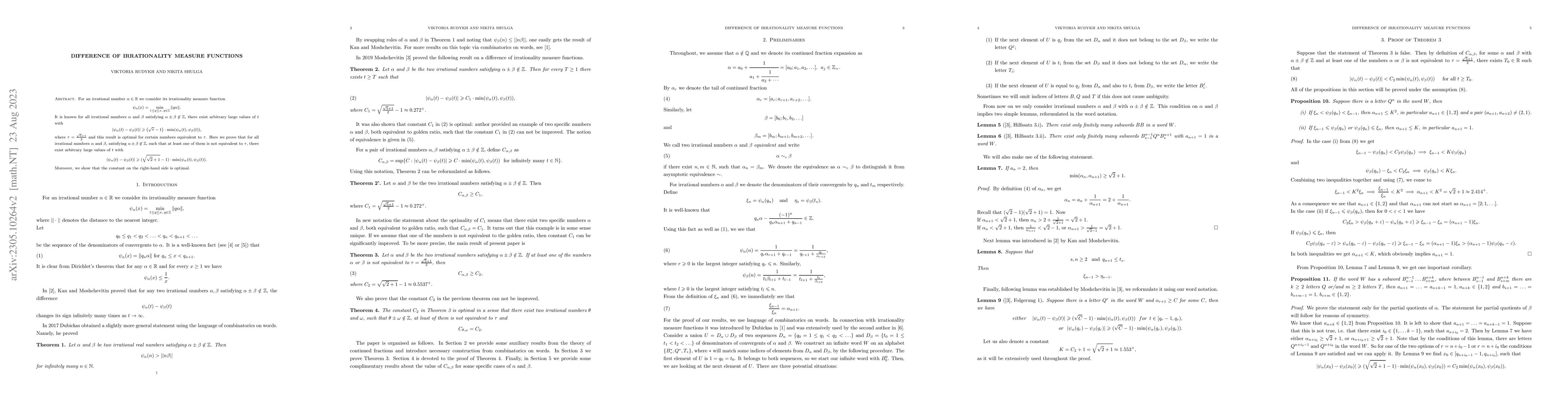 Thumbnail for Difference of irrationality measure functions
