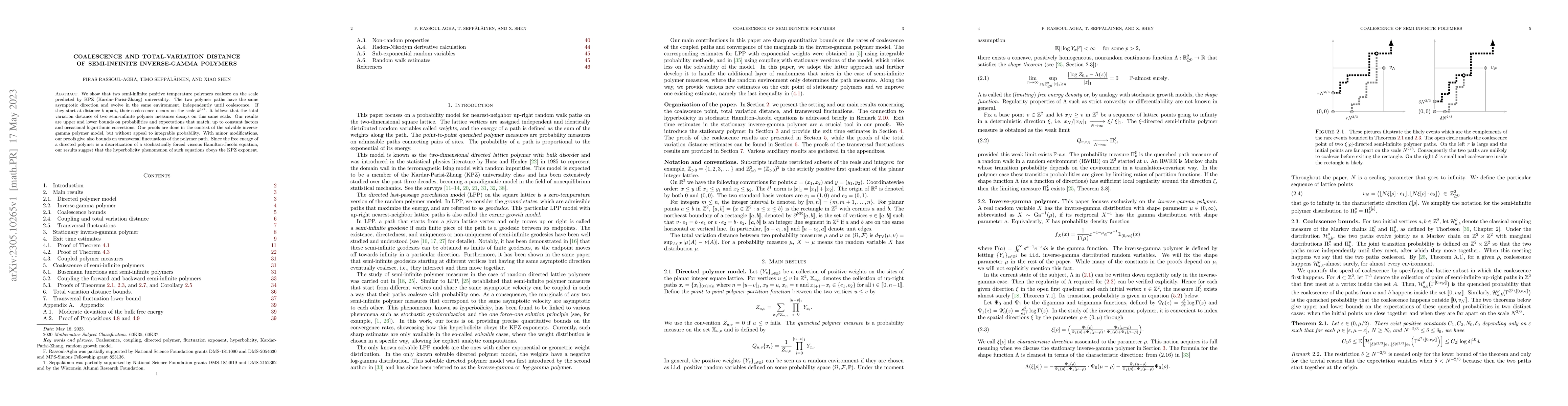 Thumbnail for Coalescence and total-variation distance of semi-infinite inverse-gamma
  polymers