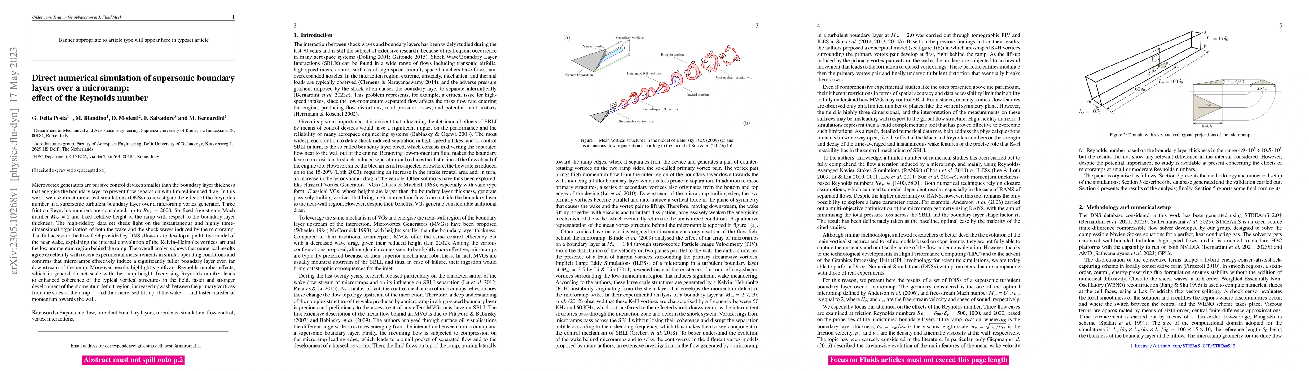 Thumbnail for Direct numerical simulation of supersonic boundary layers over a
  microramp: effect of the Reynolds number