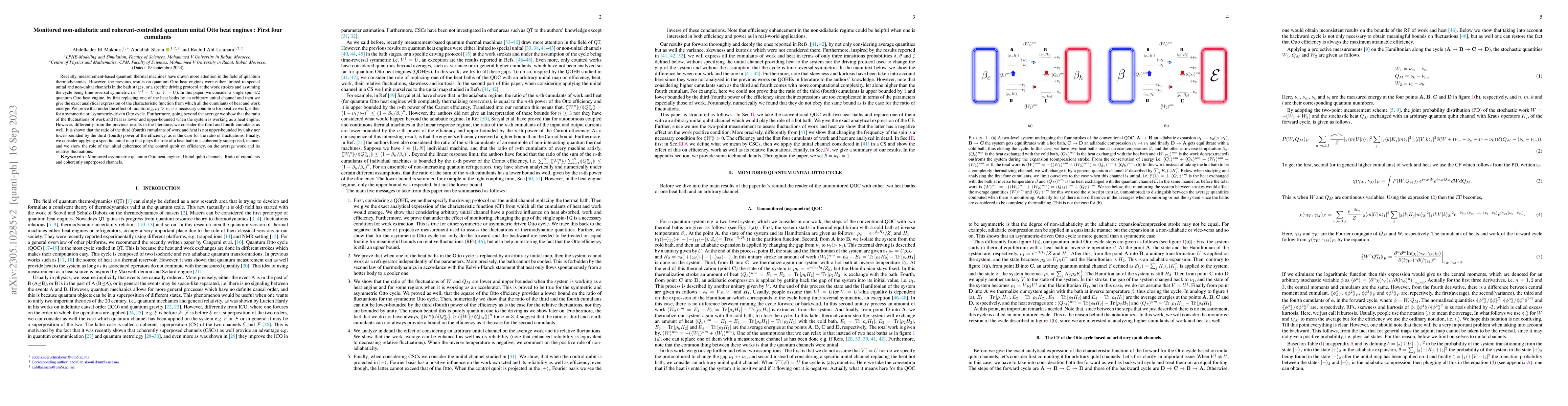 Thumbnail for Monitored non-adiabatic and coherent-controlled quantum unital Otto heat
  engines: First four cumulants